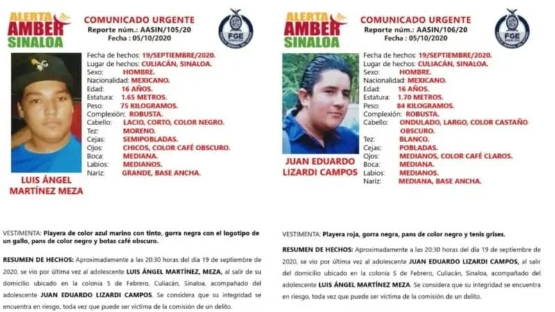 Culiacán. Piden apoyo para localizar a 2 adolescentes desaparecidos