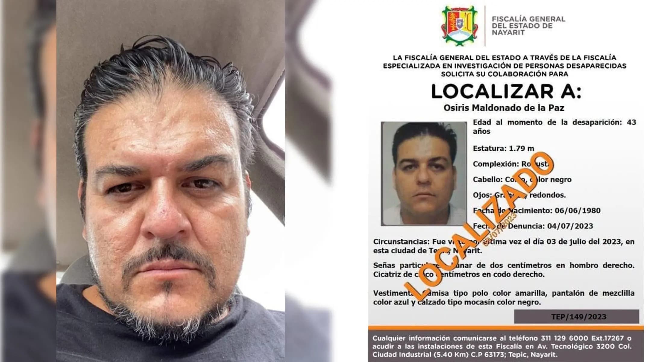 Localiza Fiscalía de Nayarit a Osiris Maldonado