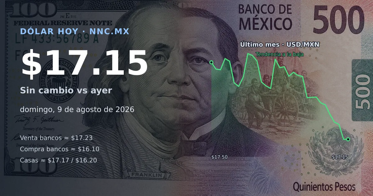 Así cotiza el precio del dólar hoy domingo 9 de agosto de 2026 en México