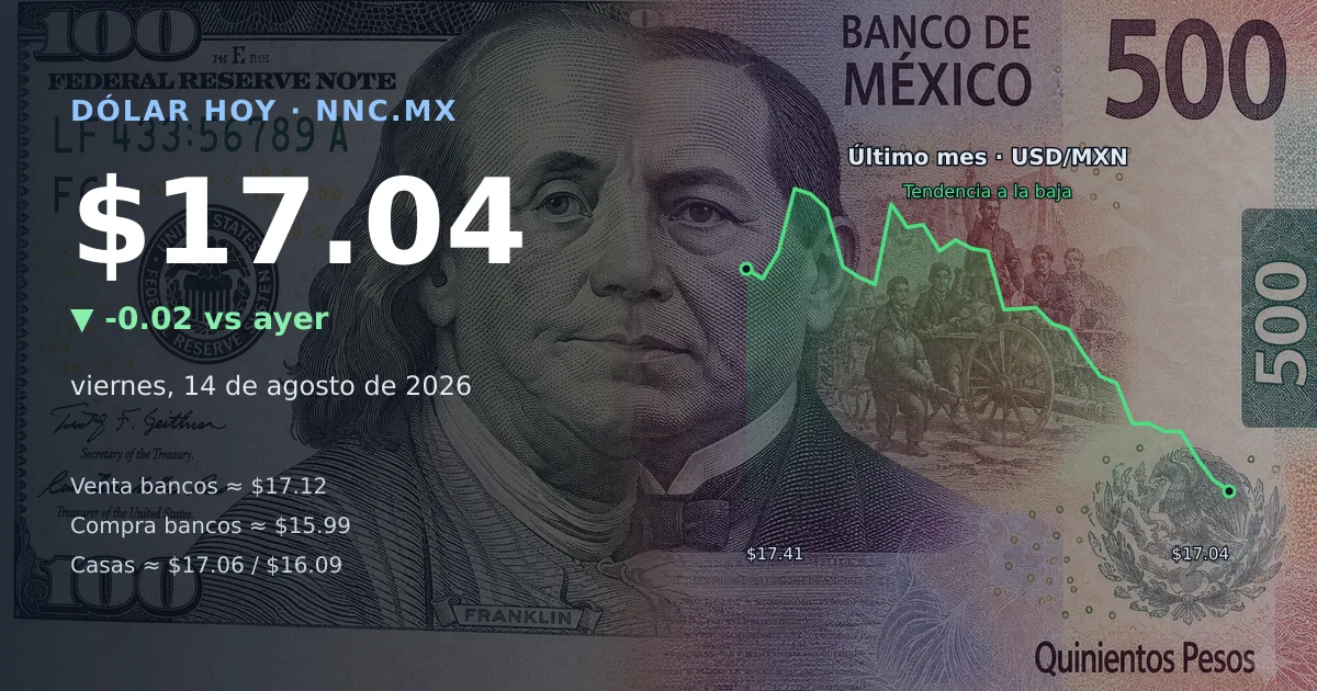 Así cotiza el precio del dólar hoy viernes 14 de agosto de 2026 en México