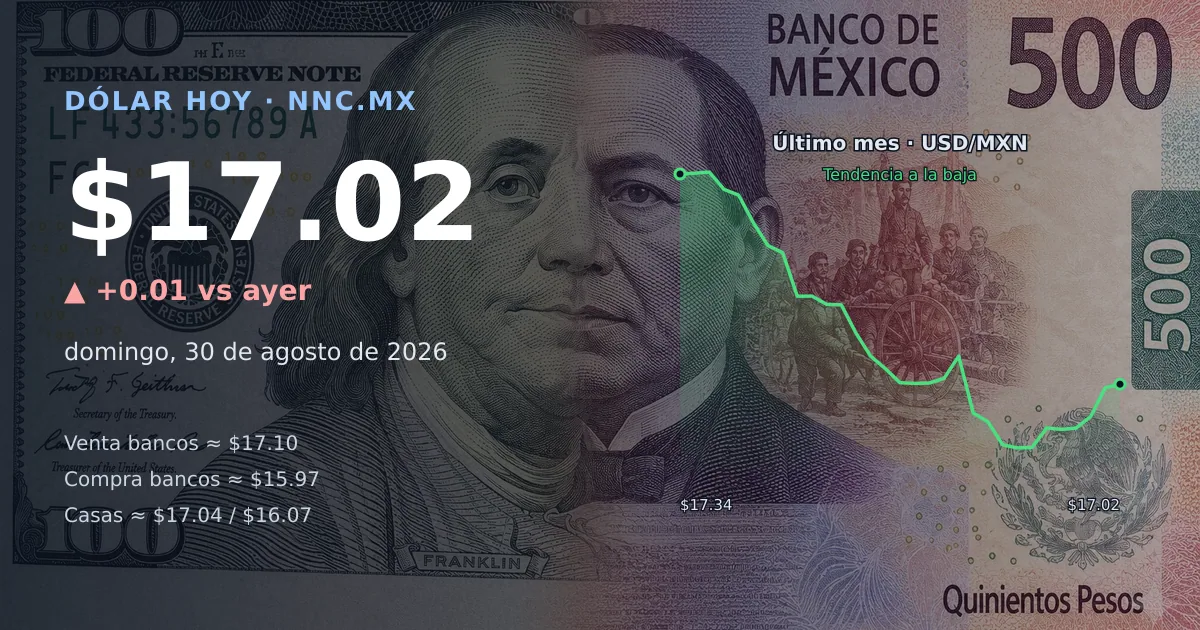 Así cotiza el precio del dólar hoy domingo 30 de agosto de 2026 en México