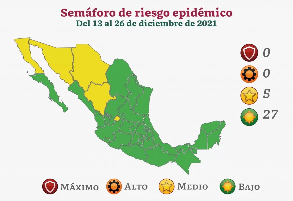 Cinco entidades en semáforo amarillo; Nayarit se mantiene en verde