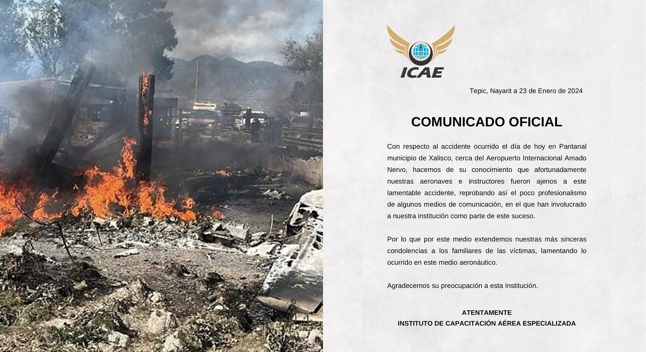 Escuela ICAE se deslinda del accidente de avioneta