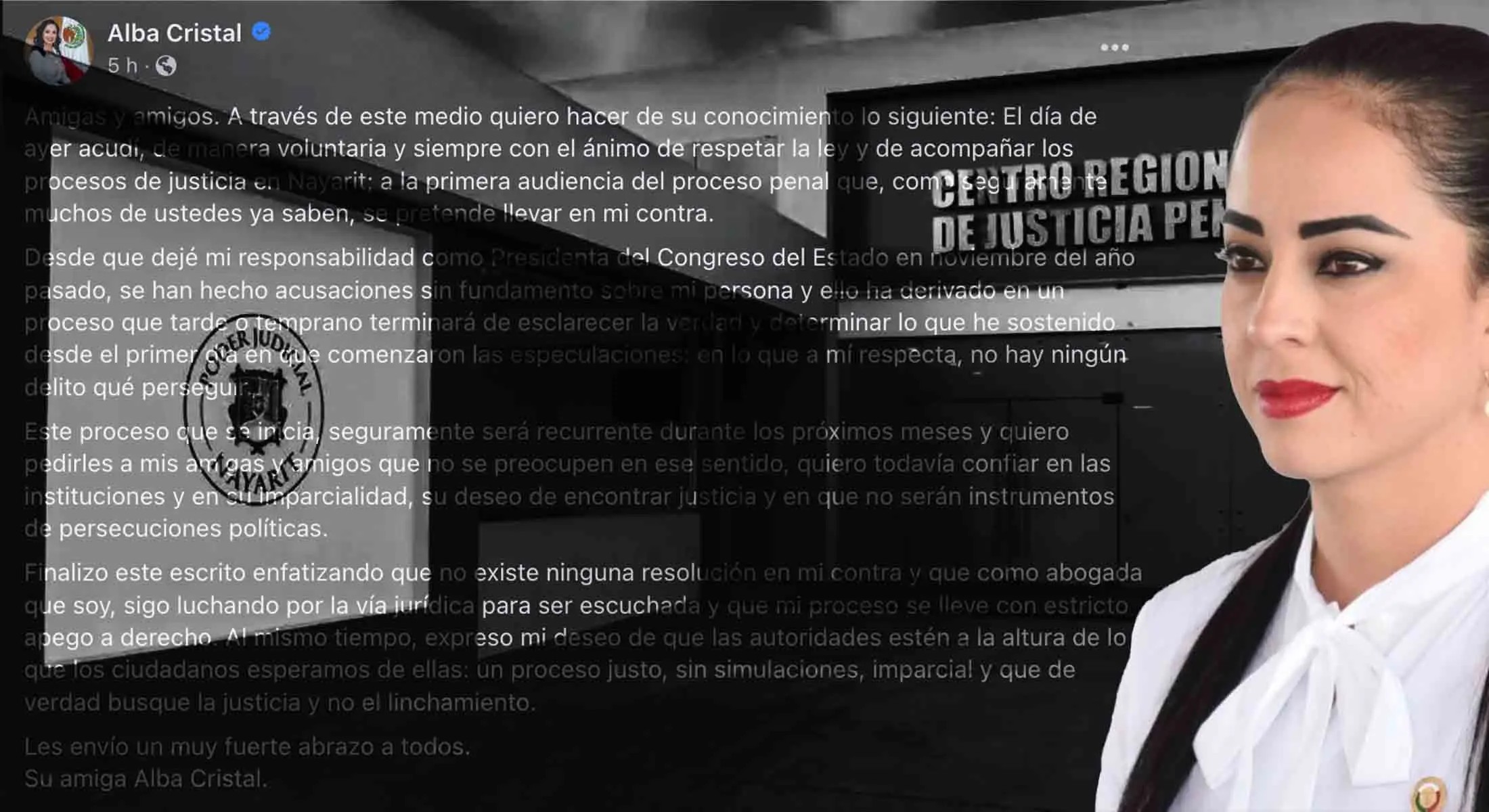 Continuará Alba Cristal su proceso penal en libertad; confía en las instituciones