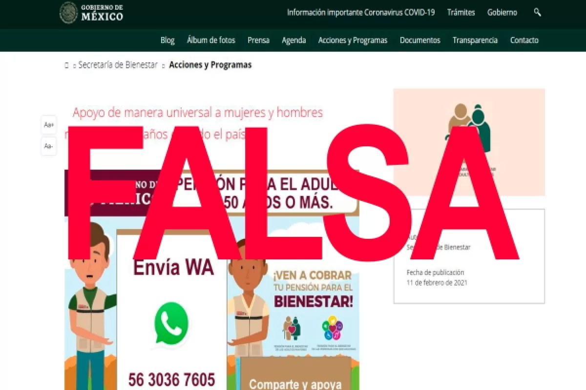 Es falsa la \"Pensión del Bienestar\" para adultos mayores de 50 años o más