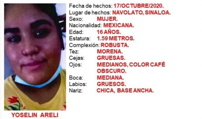 Alerta Amber. Desaparece jovencita en Navolato, Sinaloa
